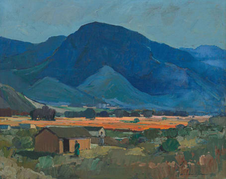 Piet van Heerden; Mountain Landscape with Dwellings