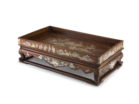 A Chinese wood and inlaid mother-of-pearl tray, Qing Dynasty, 19th century