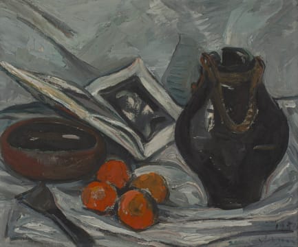 Irma Stern; Still Life with Jar, Books and Oranges