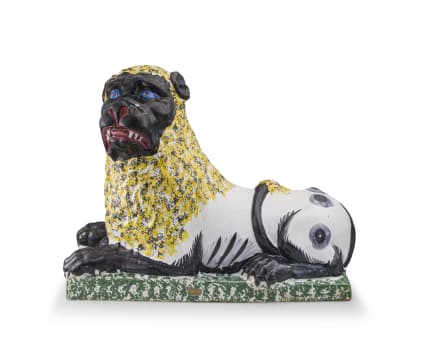 A French faience model of a recumbent lion, 18th/19th century, probably Luneville