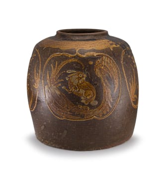 A Southeast Asian brown and ochre-glazed Martavan, 18th/19th century