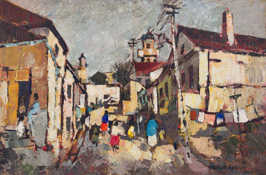 George Enslin; Bo-Kaap Street Scene with Washing Line
