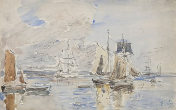 Attributed to Eugene Boudin; Voiliers au Port