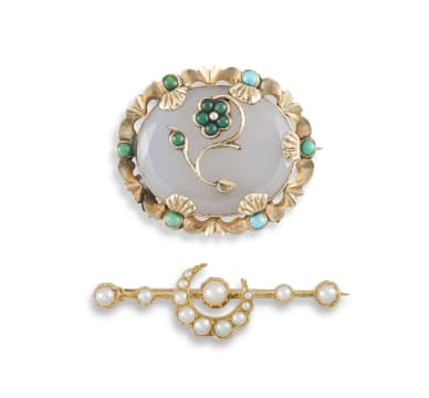 Victorian seed-pearl and gold brooch