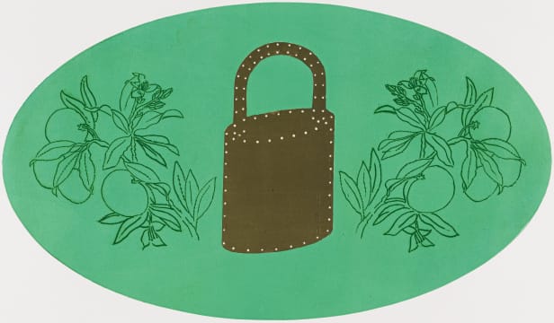 Jeremy Wafer; Green Oval with Padlock Form and Flowers