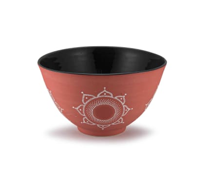 An Isibaya ceramic white enamelled and earthenware bowl designed by Nic Sithole, and painted by M Fani, modern