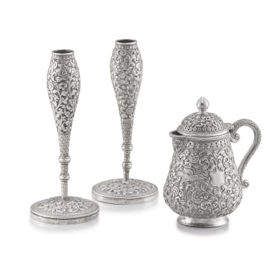 A pair of Indian silver bud vases, Cutch, Bhuj, Shamji Mukonji, circa 1880