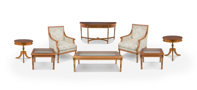 An eight-piece fruitwood salon suite, 20th century