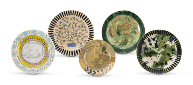 John Leask Nowers; Five Plates, variously painted, five