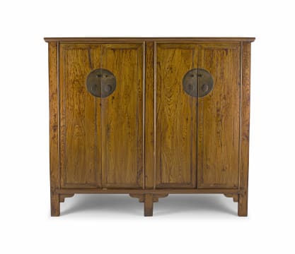 A Chinese elm and cedarwood double cupboard, Qing Dynasty, 19th century