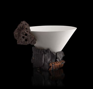 White porcelain and terracotta assemblage, 'Large Black Spot', Juliet Armstrong, c. 1992