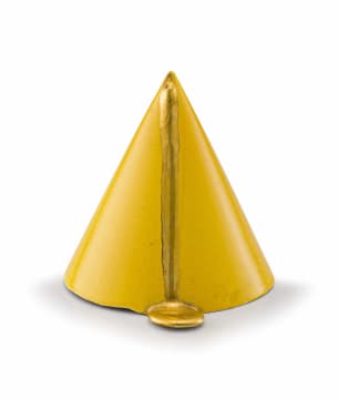 A yellow-glazed porcelain and gilt cone, Juliet Armstrong, 1990s