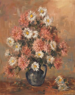 Johannes Oldert; Still Life with Dahlias and Daisies