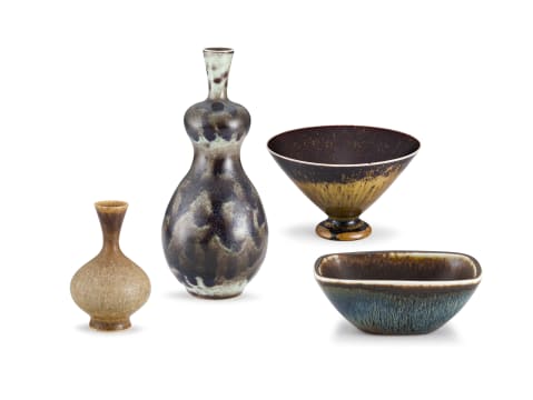 A Swedish Gustavsberg mottled brown-glazed stoneware stem cup, Sven Wejsfelt (1930-2009), 1991