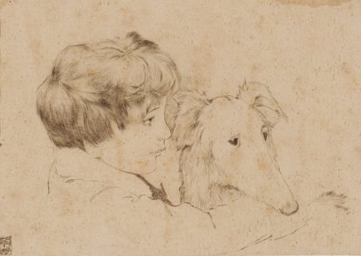 William Timlin; Portrait of a Child and Borzoi