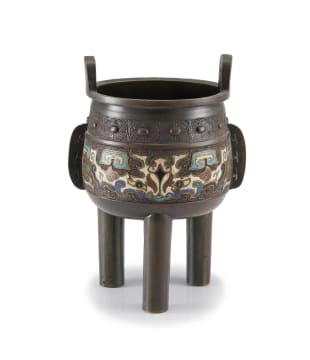 A Japanese bronze and champlevé two-handled vessel, Meiji period, 1868-1912
