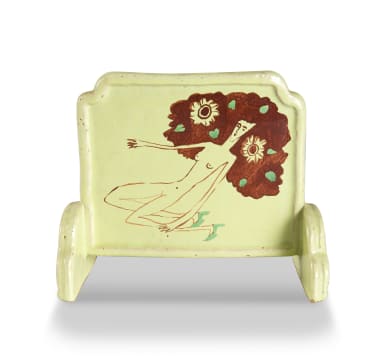 Hylton Nel; Plaque and stand, hand painted with a nude and a poem by Táng Yin