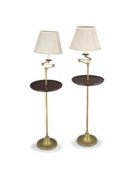 Two brass and mahogany standing lamps