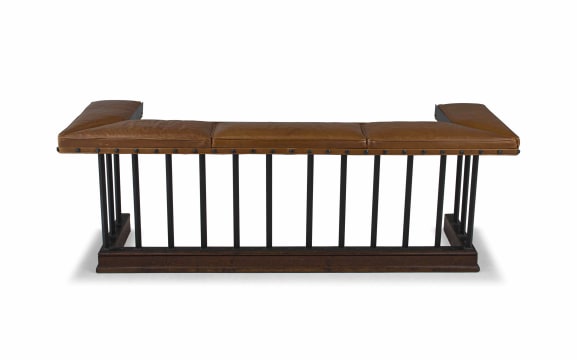 A steel and leather club fender, 20th century