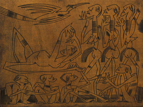 Walter Battiss; Untitled (Figures and Bird)