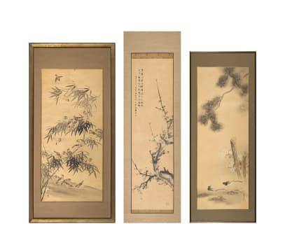 A Japanese ink and colour on silk scroll painting, 20th century