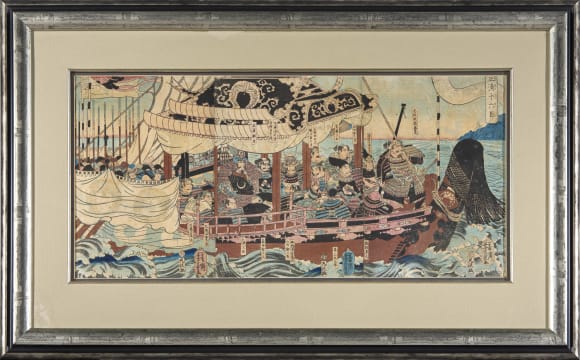 A Japanese woodblock triptych print, Meiji period, 1868-1912