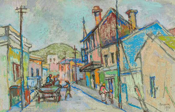Gregoire Boonzaier; Street Scene with Donkey Cart