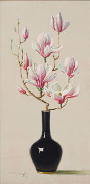 Vladimir Tretchikoff; Pink Magnolias in Black Vase