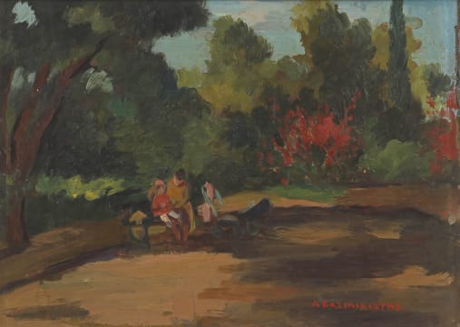 Aristotelis Vasilikiotis; Mother and Child on a Park Bench
