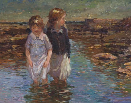 Adriaan Boshoff; Two Children Playing in a Rockpool