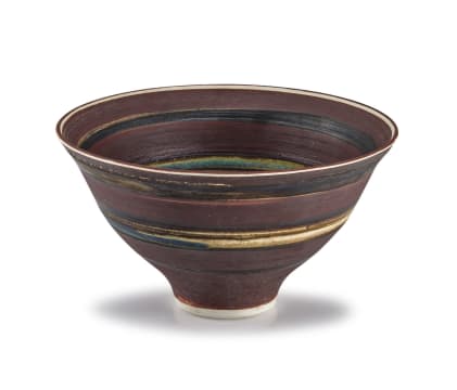A manganese green, matt-black and gilt glazed bowl, Ralph Johnson (1943- ), 1983