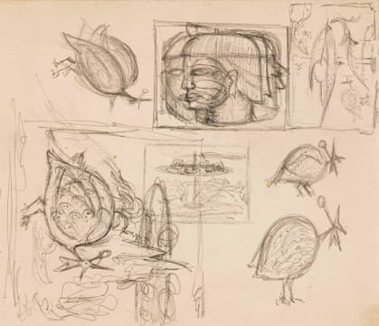 Alexis Preller; Young King and Guinea Fowl, sketches