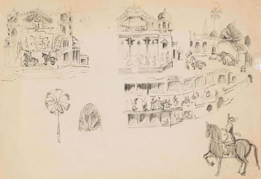 Alexis Preller; Stage Set Design with Trees and Horseman, sketch
