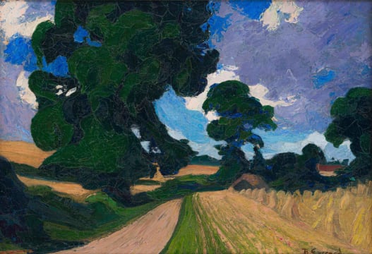 Bertha Everard; Landscape with Road alongside Wheatfield