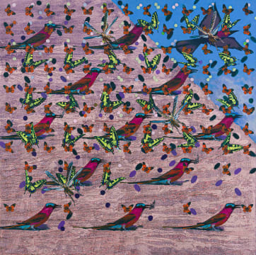 Helmut Starcke; Composition with Carmine Bee-eaters, Butterflies and Locusts