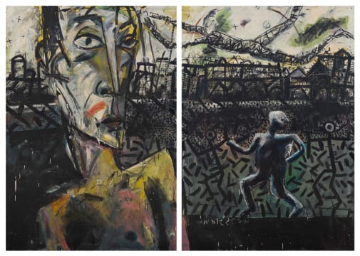 Walter Meyer; Head of a Man and a Figure in a Landscape, diptych