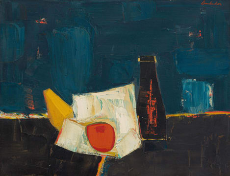 Erik Laubscher; Still Life with Fruit and Bottle