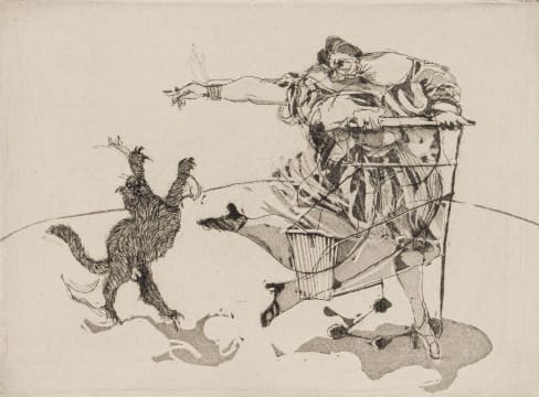 William Kentridge; Woman with Supermarket Trolley + Cat, from the Domestic Scenes series