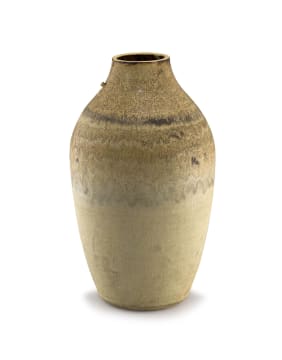 A mottled brown-glazed stoneware vase, Juliet Armstrong, 1980s
