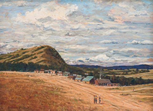 Adriaan Boshoff; Village Scene with Mountains