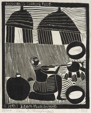 John Muafangejo; A Woman is Cooking Food