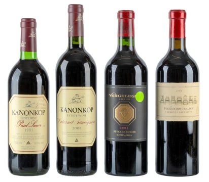 Bordeaux Collection; Kanonkop, Vergelegen, Boekenhoutskloof; 1991, 2001, 2003, 2004; 4 (1 x 4); 750ml