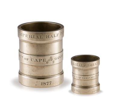 A brass Cape of Good Hope Imperial Half Pint measure, 1877