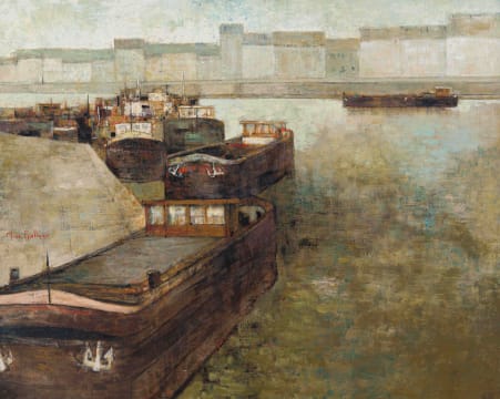 Michel de Gallard; Les Péniches aux Quai (Barges at the Quay)