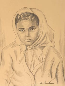 Maggie Laubser; Portrait of a Girl wearing a Head Scarf