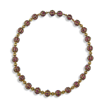 Gilt-metal garnet-set bead necklace, India, circa 1910