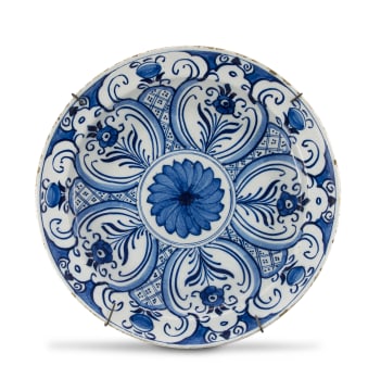 A Dutch Delft blue and white faience dish, 18th century