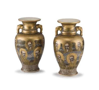 A pair of Japanese Satsuma vases, Meiji period, 1868-1912