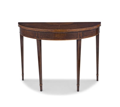 A George III yew wood and satinwood inlaid gate-leg card table, circa 1780