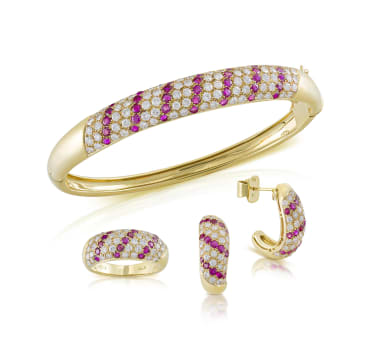 Ruby and diamond bracelet, ring and earrings demi-parure, Katz & Lourie Ltd, Johannesburg